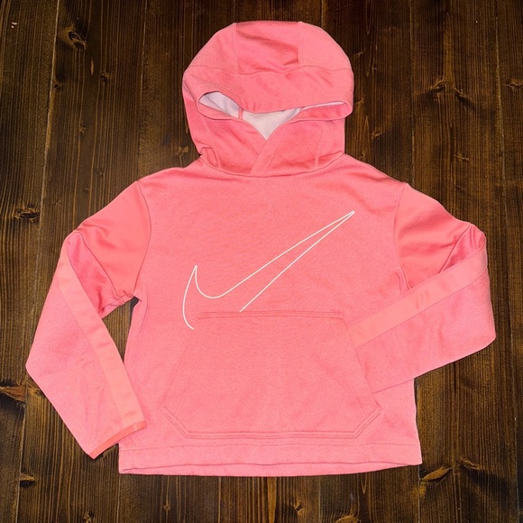 NIKE Therma Fleece Youth M Coral Orange Hoodie Sweatshirt Pockets Drawstring Hem - Picture 1 of 4